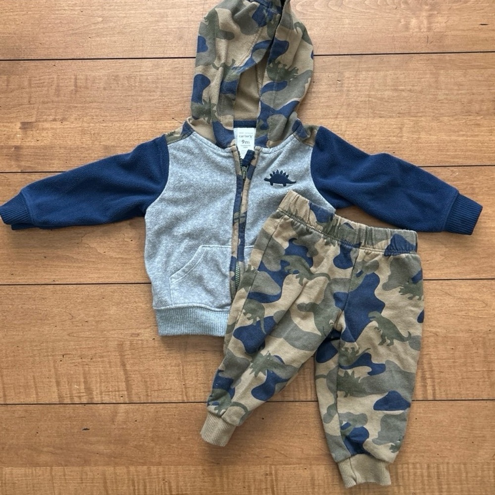 9 month Camouflage Dinosaur Hoodie and Pants Set